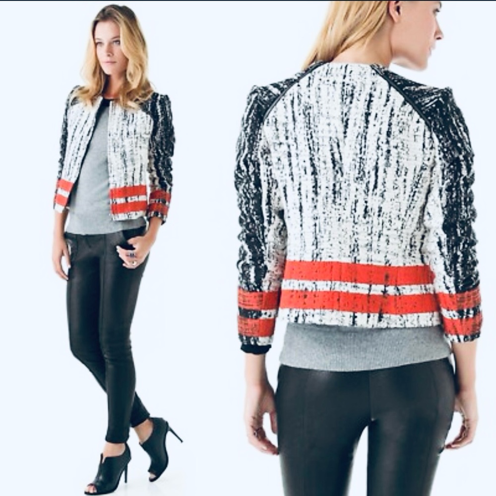 Parker: Tweed Jacket, Stylish Black and White Jacket with stripe accent